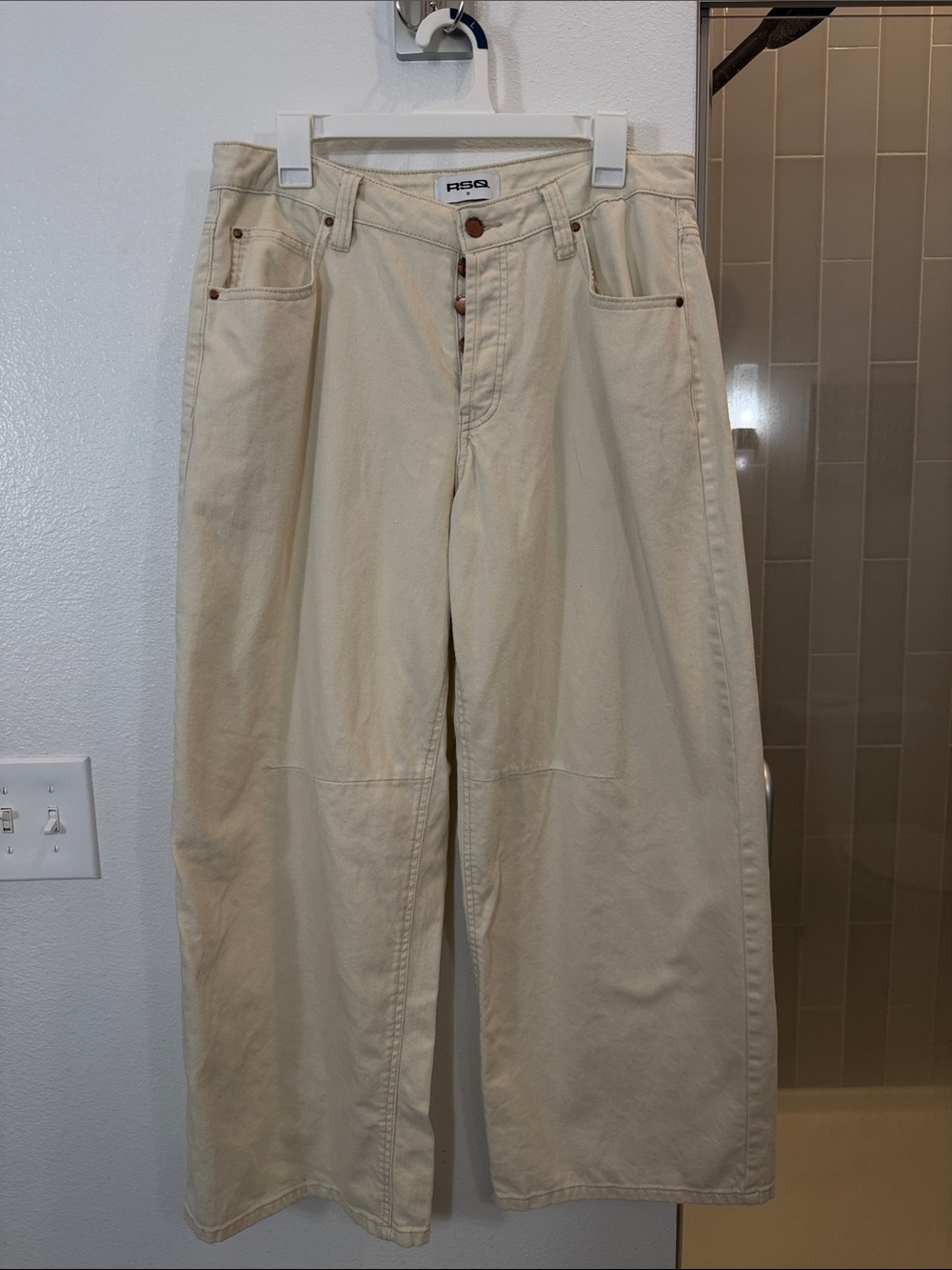 RSQ Cream High-Rise Wide-Leg Jeans